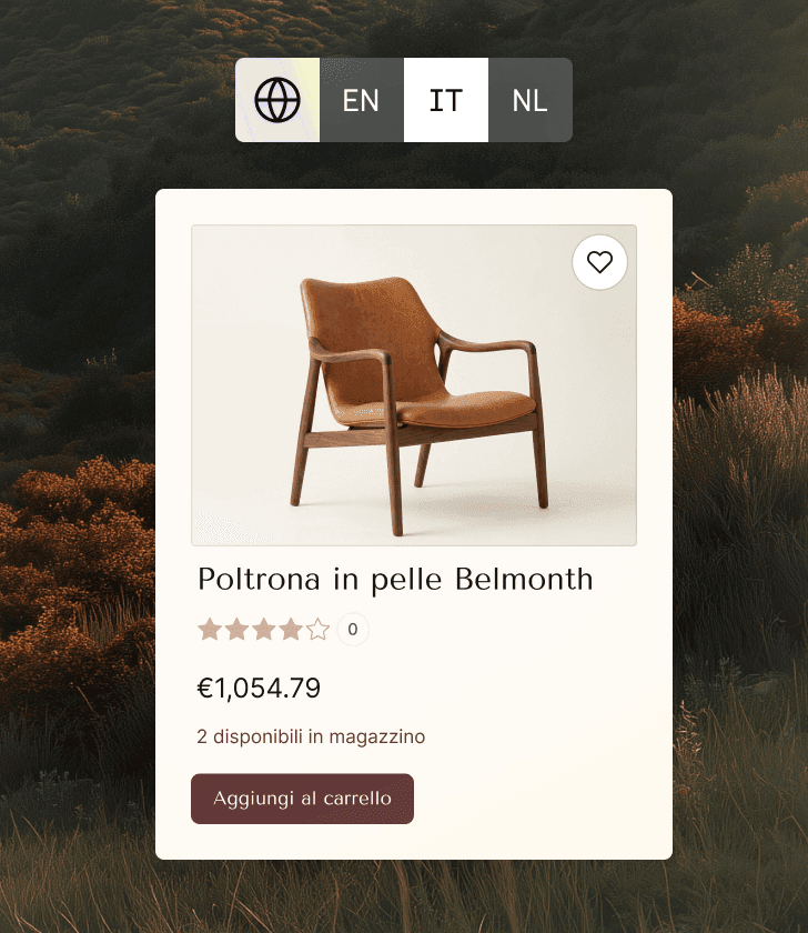 Poltrona in pelle Belmonth lænestol i brunt læder med træstel.
