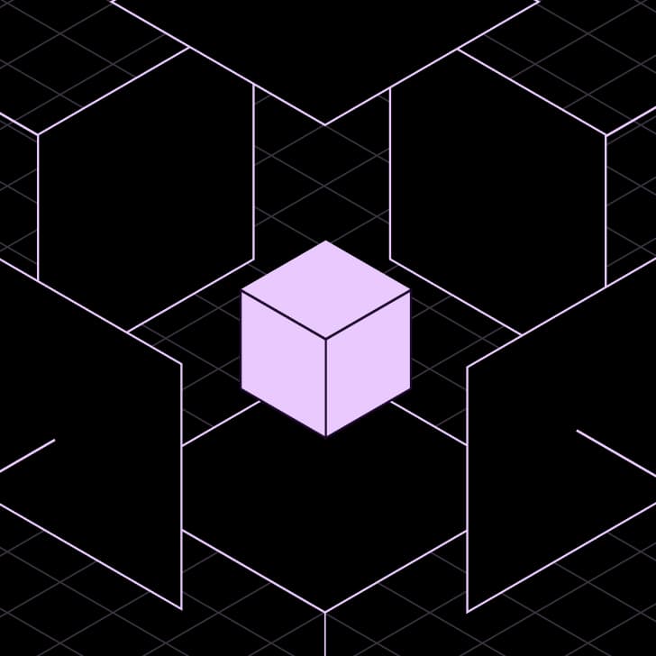 Abstrakt geometrisk hero-visual med koncentriske lyseblå cirkler og Square på en sort baggrund.